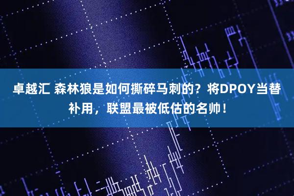 卓越汇 森林狼是如何撕碎马刺的？将DPOY当替补用，联盟最被低估的名帅！